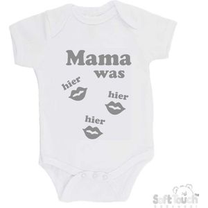 100% katoenen Romper ""Mama was hier hier hier"" Unisex Katoen Wit/grijs Maat 56/62