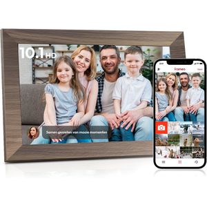 Digitale fotolijst met WiFi en Frameo App - 10.1 inch HD+ IPS Display - Fotokader met Touchscreen - 32GB - Walnoot kleur - Frameo digitale fotolijst - digitale fotokader - digitaal fotolijstje