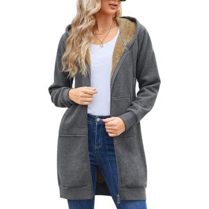 Dames pluche jas met capuchon - warm, casual, middellang, fleece oversized sweatshirt