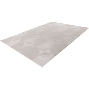 Lalee Elif Japandi stijl vloerkleed 3d effect hooglaag cirkels reliëf laagpolig karpet 120x170 cm zilver