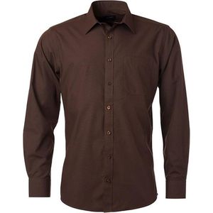 James and Nicholson Heren Longsleeve Poplin Shirt (Bruin)