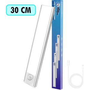 Kastverlichting met bewegingssensor - 30 cm Zilver - Ledlamp met bewegingssensor - LED Onderbouwverlichting -Keukenverlichting onderbouw led - Onderbouw verlichting keuken - Keukenverlichting - Trapverlichting - Led Strip – Led Lamp