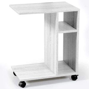 Salontafel met koffiedeur - zijslaapbank en boekenkast - witte wieltjes van hout - medium formaat