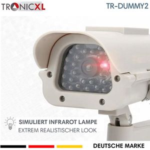 TronicXL Premium Solar Dummy - bewakingscamera CCTV met knipperende led I professionele CCD replica camera voor binnen en buiten – beveiligingscamera voor bewaking - outdoor - met zonnepaneel