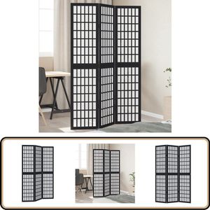 vidaXL Kamerscherm - 3 Panelen - Massief Hout - Zwart Kamerscherm - Scheidingswand - Privacy Screen - Paulowniahout - Zwart