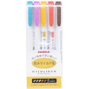 Zebra Mildliners | dubbelzijdige stiften set | 5 milde kleuren