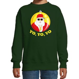 Bellatio Decorations kersttrui/sweater voor kinderen - Kerstman - groen - Yo Yo Yo - Kerstdiner 134/146