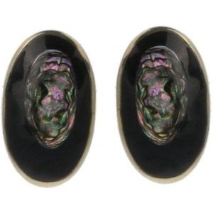 Behave Oorclips - clip oorbellen - zilver kleur - zwart - abalone schelp - ovaal - 3cm