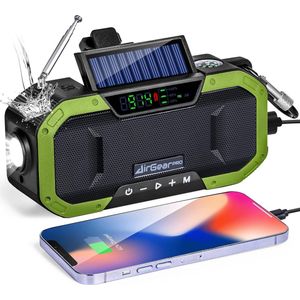 Wind-up Radio | Draagbare Crankradio met Handkrukoplader Zonnepaneel Noodlicht met FM/AM-radio - 5000 mAh Externe Batterij met USB-oplader IPX5 Waterdicht