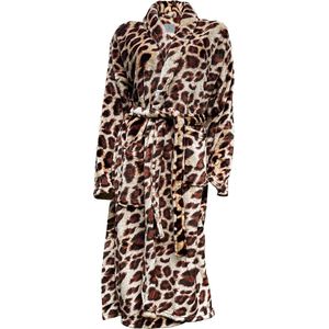 Linnick Flanel Fleece Badjas Leopard - brown - S - Badjas Dames - Badjas Heren