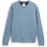 Tom Tailor - Pullovers - Faded Blue Mêlee - Trui met Ronde Hals en Geborduurd Logo