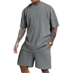 Zomer Joggingpak voor Heren - 2-delig T-shirt en Shorts Set met Zakken voor Vakantie en Strand