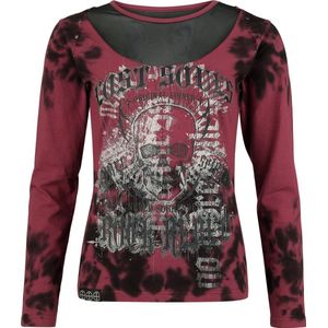 Rock Rebel by EMP Rood/zwart shirt met lange mouwen, doodshoofden en details - Dames - S