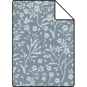 Proefstaal ESTAhome behang bloemetjes vergrijsd blauw - 26,5 x 21 cm - 139885-S