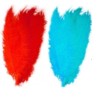 4x stuks grote veer/veren/struisvogelveren 2x blauw en 2x rood van 50 cm - Decoratie sierveren