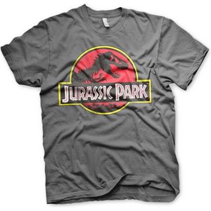 Jurassic Park Heren Tshirt -XL- Distressed Logo Grijs