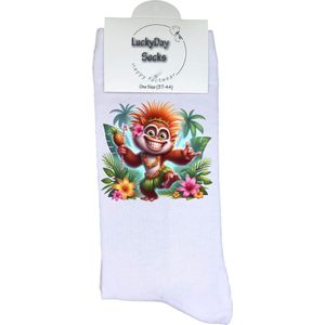 Aap - Verjaardag cadeau - Grappige sokken - Print sokken - Leuke sokken voor heren en dames - Moederdag - Vaderdag - Cadeau voor hem en haar - Kerstcadeau - Vrolijke sokken - Vakantie - Valentijns cadeau - Socks waar je Happy van wordt - Maat 37-44