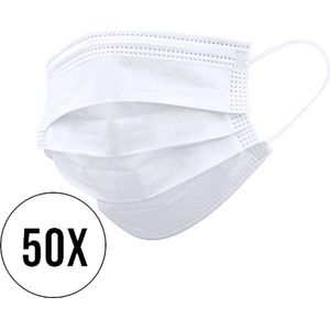 Wegwerp mondmaskers - Mondkapje - Niet-medisch - 3-laags - Niet herbruikbaar - Kunststof - wit - 50 stuks