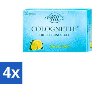 4 x 4711 - Verfrissingsdoekjes - Verfrissende Citroengeur - 20 Doekjes - 4711 Lemon - Verfrissingsdoekjes - Verfrissende Doekjes - Citroen Geur - Eau De Cologne