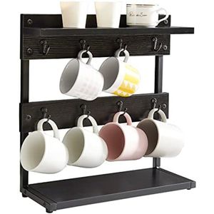 Selbro ® Rustieke Koffiemok Houder Standaard, 2-laags Koffiemok Boomhouder Rek, Vintage Mokhouder voor Keuken