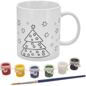 Kinderbeker met Verf Porselein Kerstboom 350 ml - Drinkbeker - Kinder Beker - Mok voor Kinderen - Kindermok - Beschilderen