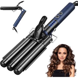 JVJH 25mm Krultang,Adjustable Waver Golvende Stijlen, Beachy Look, Wafel Krullen 140℃-200℃ Temperatuurinstellingen, Pro Styling Tool met Geïntegreerde Standaard,Zwart