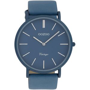 OOZOO Timepieces - Blauwe horloge met blauwe leren band - C9877