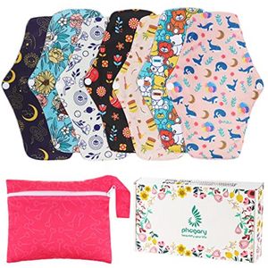 Herbruikbare Maandverband Set van 7 Stuks met Vleugels - Bamboe Doek Pads voor Zware Stroom - 26 cm - Inclusief Natte Tas