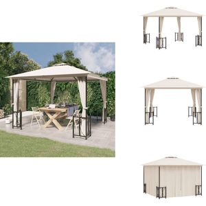 vidaXL Prieel - Priëlen - Prieëlen - Gazebo - Prieel met zijwanden en dubbel dak 3x3 m crèmekleurig