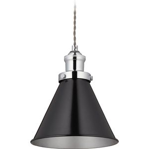 Relaxdays hanglamp industrieel - retro pendellamp - ronde eettafellamp - metalen lamp hal - zwart
