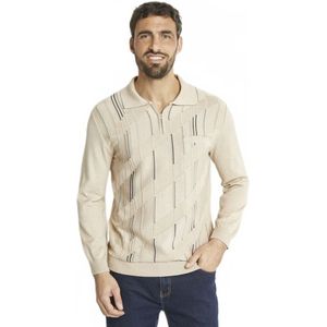 Katoenen jacquard polo met lange mouwen en ritssluiting