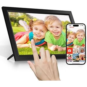 10.1 inch WiFi Digitaal Fotolijstje met Touchscreen, Automatisch Roteren, Muurbevestiging, 16GB Geheugen, App Bediening voor Foto's en Video's - Zwart