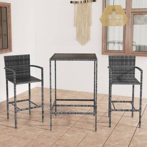 The Living Store Barset Grijs PE-Rattan - 70 x 70 x 110 cm - Incl - 2 krukken