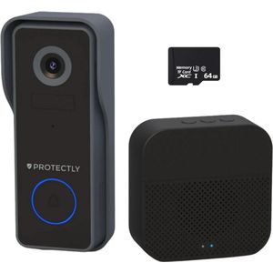 Protectly® Slimme Draadloze Video Deurbel Met Camera - 2K Ultra HD - Deurbellen Met Camera - Deurbel Draadloos WiFi - Waterdicht - Incl. Gong - Incl. 64GB SD - Geen abonnement