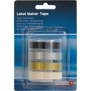DESQ® Lettertapes 9 mm | 4 stuks | 3mtr per tape | Zwart, Zilver, Goud en Transparant