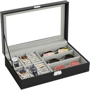 YONO Opbergbox voor Horloges / Brillen / Sieraden - Horloge Box - Zonnebrillen Doos - Organizer - Zwart