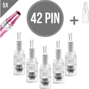 Dermapen naalden 42 pin - Schroefdraadsluiting - Microneedling cartidges - Vervangende naaldkoppen - Opzetstuk dermapen - Anti-aging - Huidverzorging - Geschikt voor dermapen met schroefdraadsluiting - 5 stuks + Sprayflesje 50 ml per bestelling
