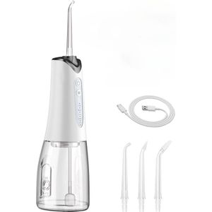 Waterflosser Draadloos - Monddouche - Elektrisch Flosapparaten - 300ML - 5 Drukniveaus - 4 Opzetstukjes - IPX7 - Oplaadbaar - Tandheelkundige Mondverzorging - Wit