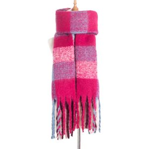 ASTRADAVI Winter Sjaals - Sjaal - Warme Dames Omslagdoek - Lange Tassel Sjaal 200x50 cm - Roze Fuchsia, Blauw, Paars
