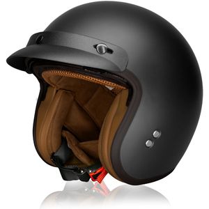 HSWHEEL Jethelm met UV-beschermend Vizier | Wasbaar & Verstelbaar | Scooterhelm & Motorhelm & Brommerhelm | Voor Heren & Dames | ECE 22.06 Goedgekeurd | Vintage Stijl | Mat Zwart – XXL