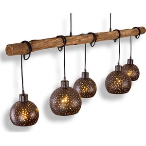 Belanian.nl - - Vintage Hanglamp - Hout en Metaal  Hanglamp - hanglamp zwart, licht hout, 5 lichts  Scandinavisch Hanglamp  Eettafellamp Verstelbaar | Industrieel