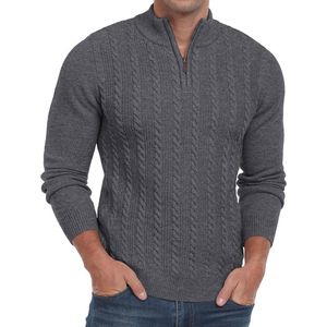 Heren Zip Jumper Kabelgebreid Winter Ronde Hals Trui Lange Mouwen Causal