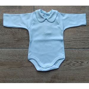 Babidu Romper/Body | Lichtblauw | Lange mouw | Gehaakt Randje langs kraag | 1190| Newborn| maat 50