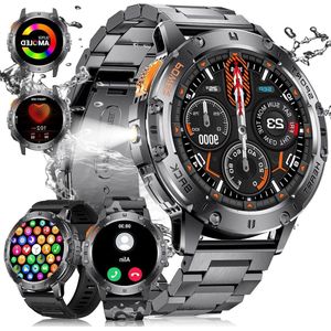 Sporthorloge Smartwatch Heren met LED Zaklamp 143 Inch AMOLED Military- en Hartslag Slaapbewaking - Android iOS 100+ Sportmodi - IP68 Waterdicht Bluetooth Oproep