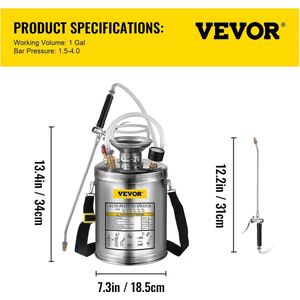 Vevor - Tuinsproeier - Sproeier - Onkruidsproeier - 4L - 1.5/4.0 Bar - 2.5KG