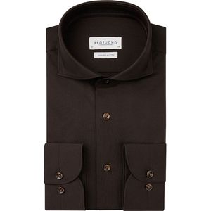 Profuomo - Japanese Knitted Overhemd - Donkerbruin - Slim-fit - Lange Mouw