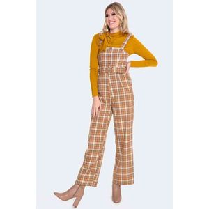 Voodoo Vixen - Plaid Cropped Pinafore Jumpsuit - S - Bruin