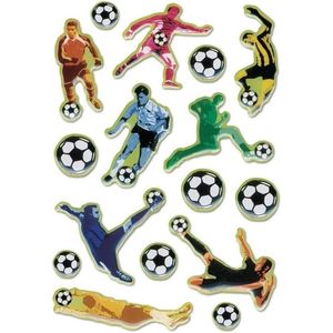 16x  Voetbal stickers met 3D effect met zacht kunststof - kinderstickers - stickervellen - knutselspullen