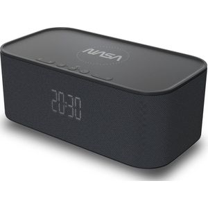 NASA Réveil SPC800 - Radio Réveil, Enceinte Bluetooth Puissante, 10W RMS, Charge Sans Fil 5W, Double Alarme, Effet Stéréo, Lumière LED, Batterie Lithium, Horloge Intégrée - Noir