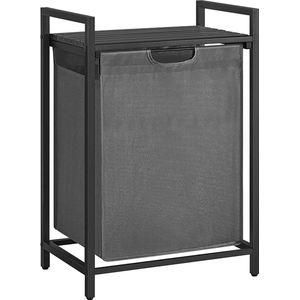 Wasmand - Wassorteerder - Wasmanden - Wasmand zwart - 65L - 4.7 kg - MDF- Staal - Oxford stof - Zwart - grijs - 50 x 33 x 72 cm